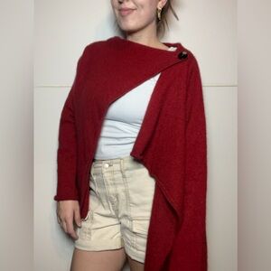 Merino Snug Red Wool & Possum Blend Wrap Poncho Size M | Cozy Chic